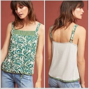 2/$25 TINY Anthro Jasmine Green Paisley Floral Business Casual Lightweight Tank